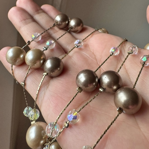 Lia Sophia Station Necklace Gold Brown Beige Pearls (Vintage Flapper Girl Pearl) - Picture 14 of 17